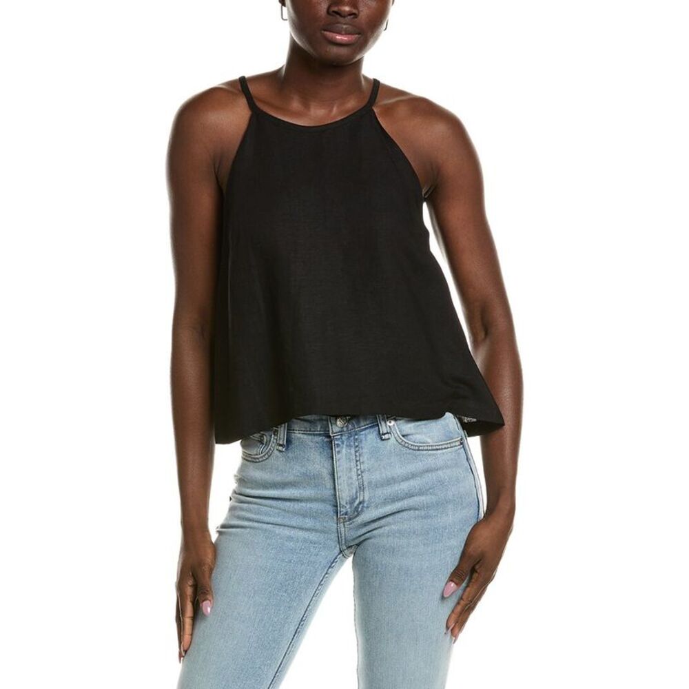 Emerson Fry Womens  High Neck Linen-Blend Tank Top, Black
